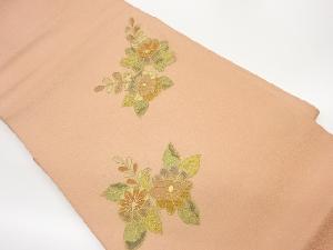 銀通し金彩汕頭刺繍花葉模様名古屋帯